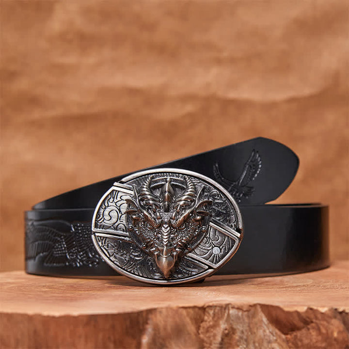 Cinturón de cuero con cuchillo plegable oculto de dragón afilado para hombre