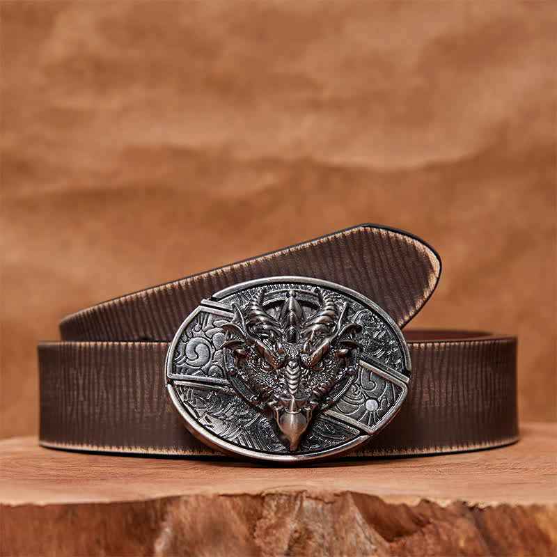 Cinturón de cuero con cuchillo plegable oculto de dragón afilado para hombre