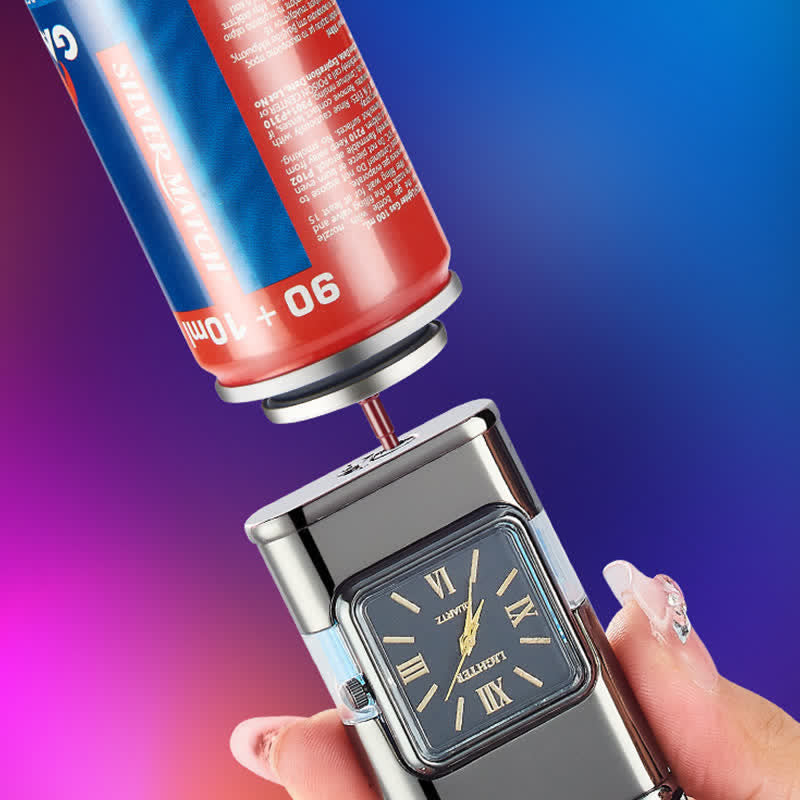 Encendedor de butano recargable de doble llama con diseño de cabeza de águila y reloj