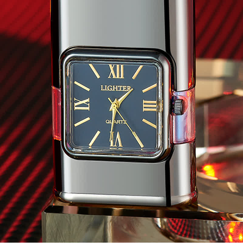 Encendedor de butano recargable de doble llama con diseño de dragón y reloj