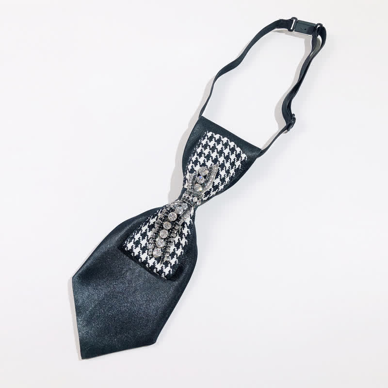 Corbata creativa con lazo de diamantes de imitación de pata de gallo negra