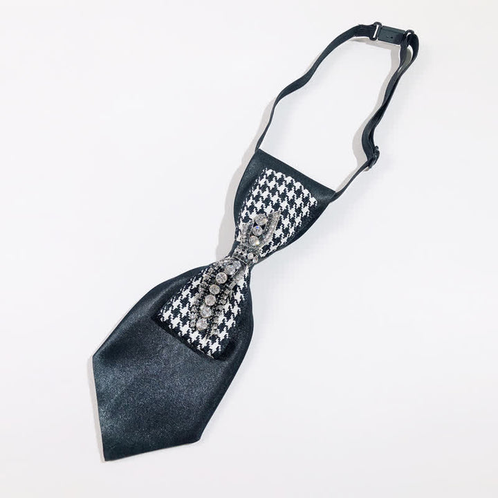 Corbata creativa con lazo de diamantes de imitación de pata de gallo negra