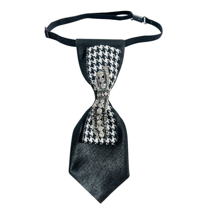 Corbata creativa con lazo de diamantes de imitación de pata de gallo negra