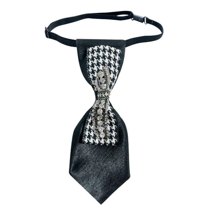 Corbata creativa con lazo de diamantes de imitación de pata de gallo negra
