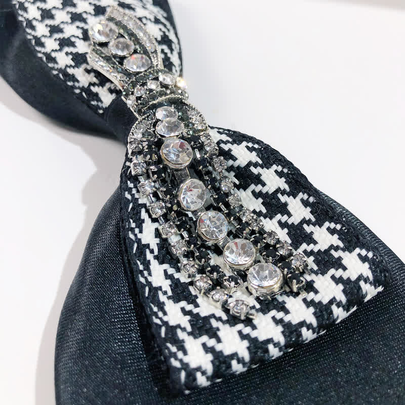 Corbata creativa con lazo de diamantes de imitación de pata de gallo negra