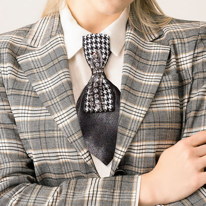 Corbata creativa con lazo de diamantes de imitación de pata de gallo negra - Negro - image 0