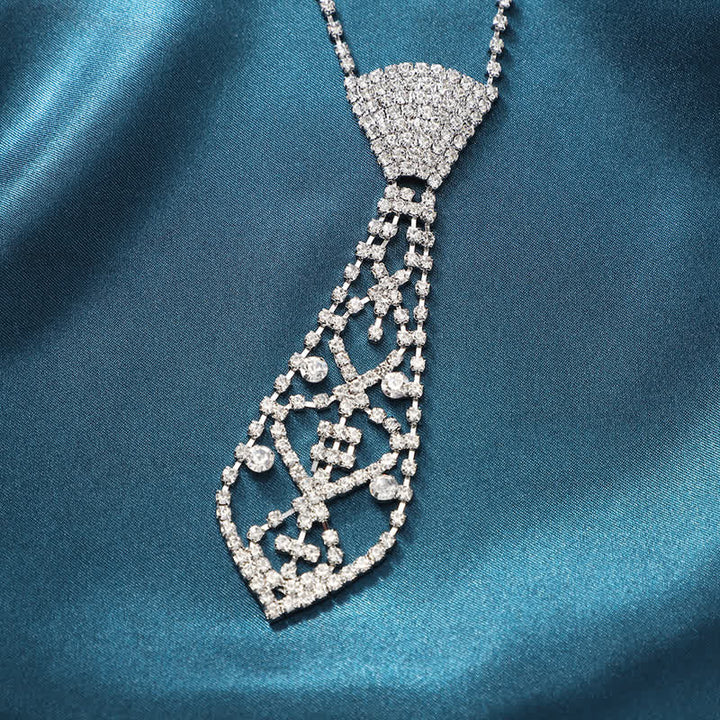 Collar de corbata creativo con cristales y diamantes de imitación para fiestas