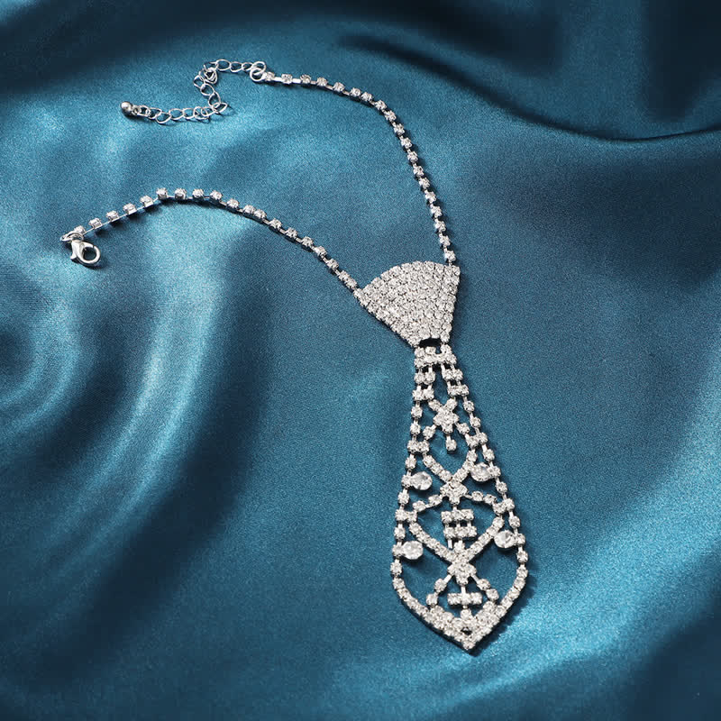 Collar de corbata creativo con cristales y diamantes de imitación para fiestas