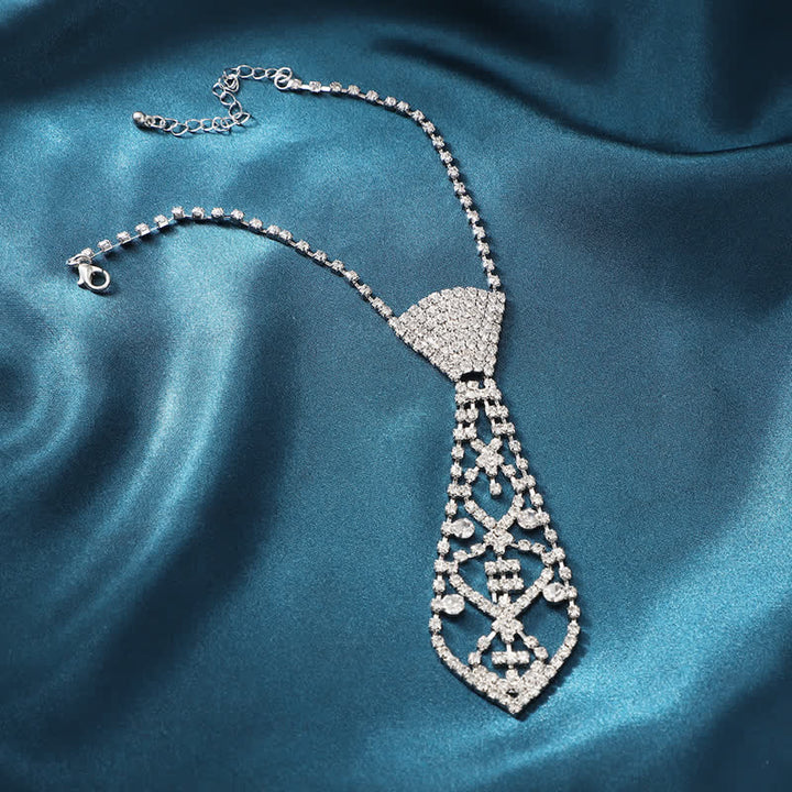Collar de corbata creativo con cristales y diamantes de imitación para fiestas