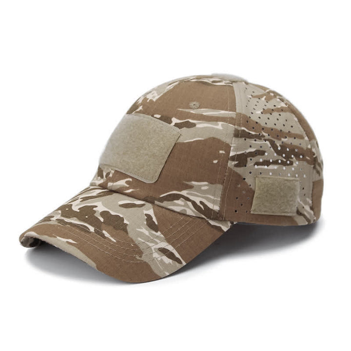 Gorra de béisbol de camuflaje transpirable con orificio para gafas y velcro