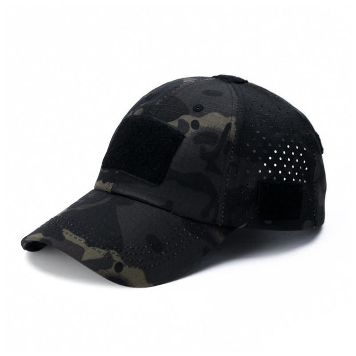 Gorra de béisbol de camuflaje transpirable con orificio para gafas y velcro