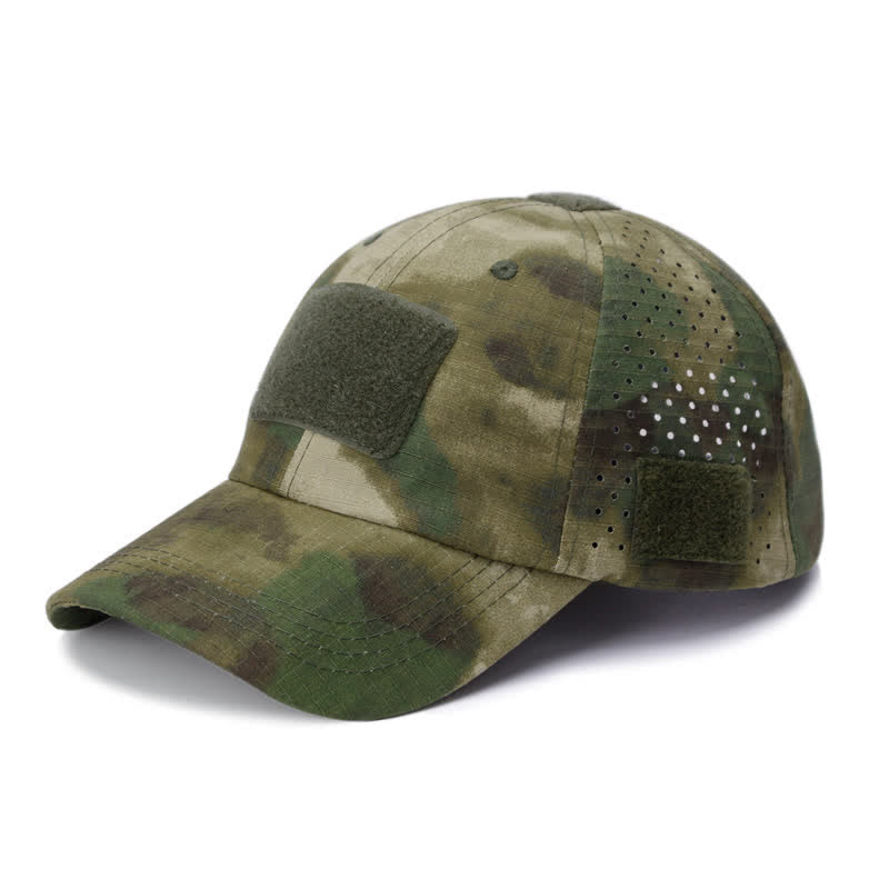 Gorra de béisbol de camuflaje transpirable con orificio para gafas y velcro