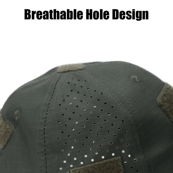 Gorra de béisbol de camuflaje transpirable con orificio para gafas y velcro