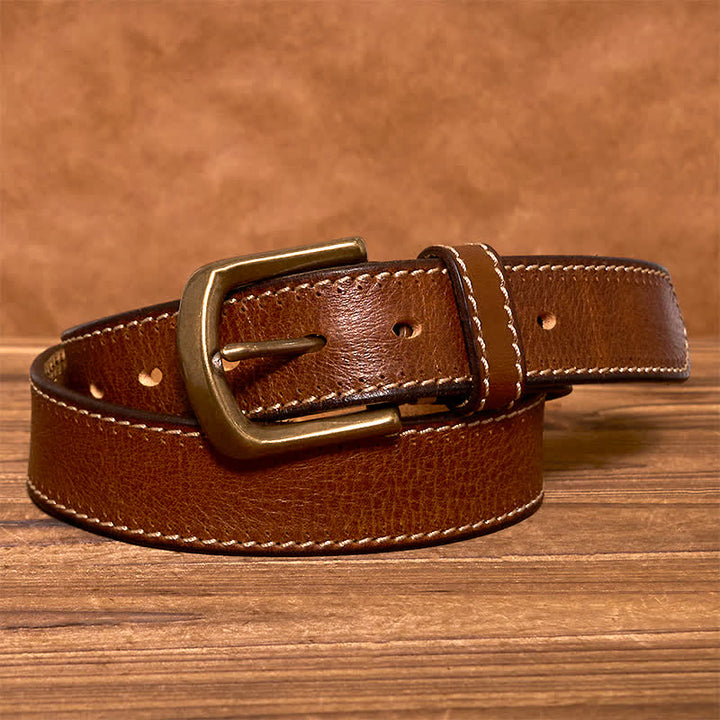 Cinturón de piel de vaca cosido de lujo para hombre