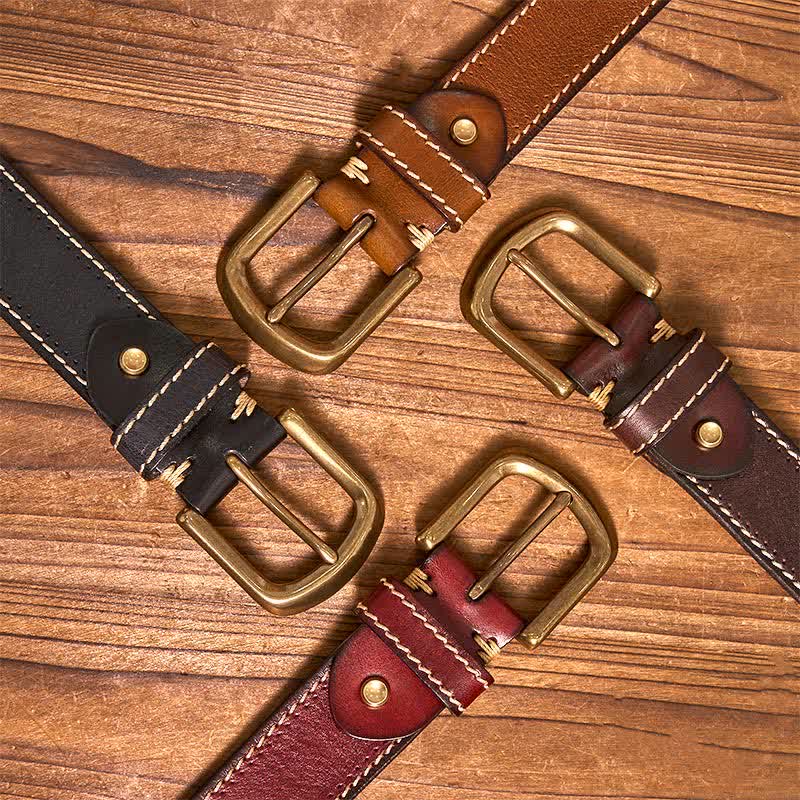 Cinturón de piel de vaca cosido de lujo para hombre