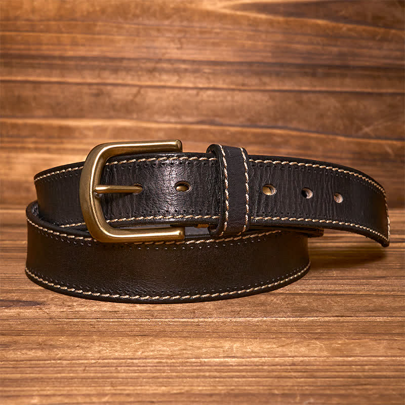 Cinturón de piel de vaca cosido de lujo para hombre