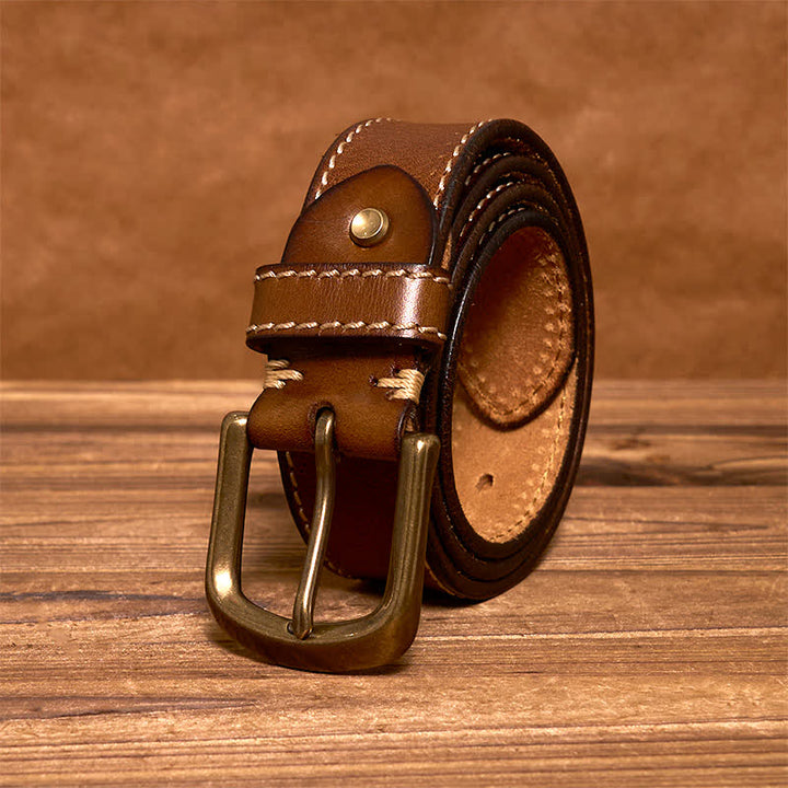 Cinturón de piel de vaca cosido de lujo para hombre