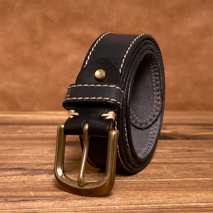 Cinturón de piel de vaca cosido de lujo para hombre