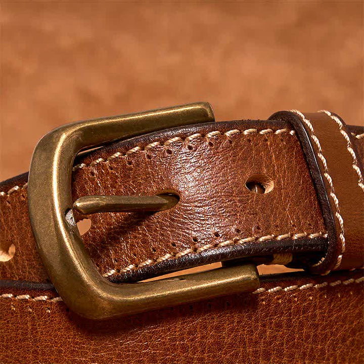 Cinturón de piel de vaca cosido de lujo para hombre