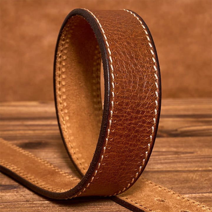 Cinturón de piel de vaca cosido de lujo para hombre