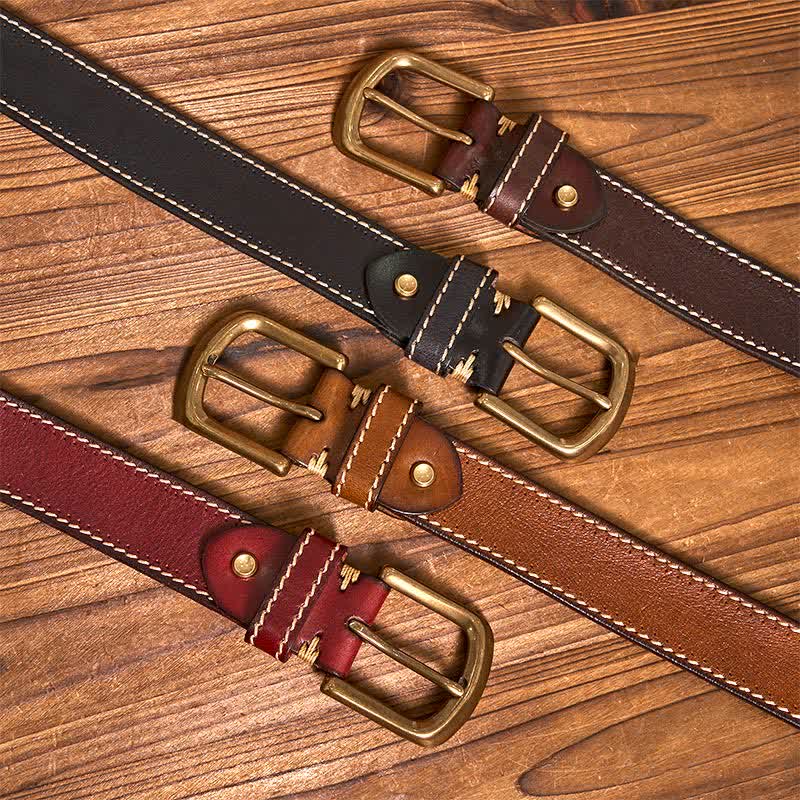 Cinturón de piel de vaca cosido de lujo para hombre