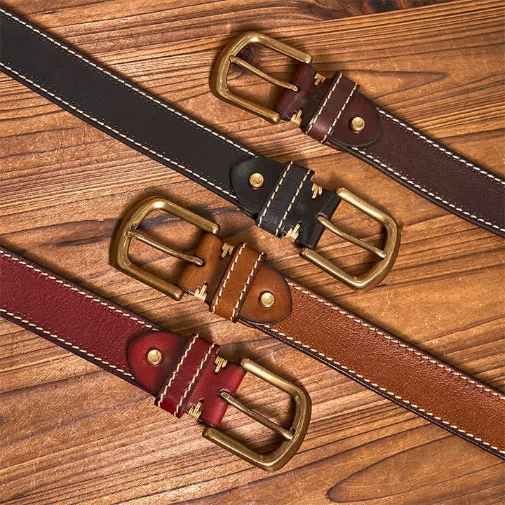 Cinturón de piel de vaca cosido de lujo para hombre
