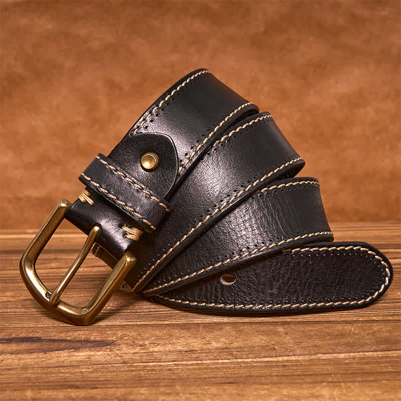 Cinturón de piel de vaca cosido de lujo para hombre
