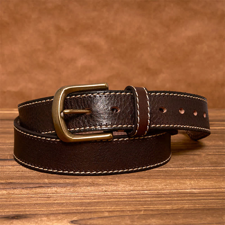 Cinturón de piel de vaca cosido de lujo para hombre