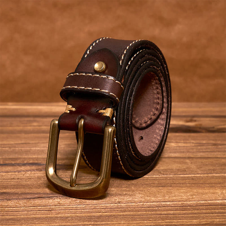 Cinturón de piel de vaca cosido de lujo para hombre