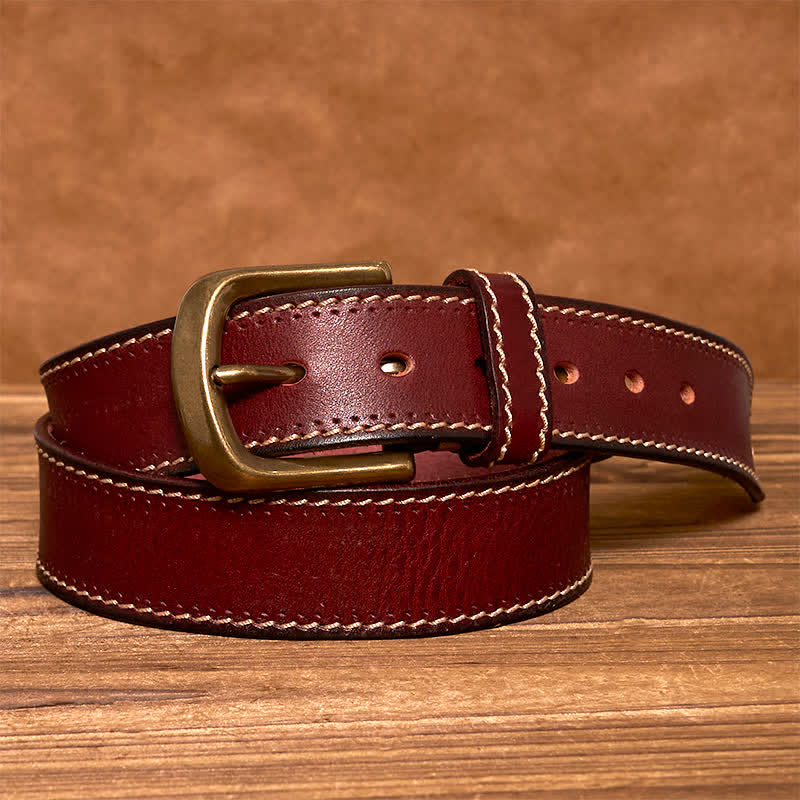 Cinturón de piel de vaca cosido de lujo para hombre