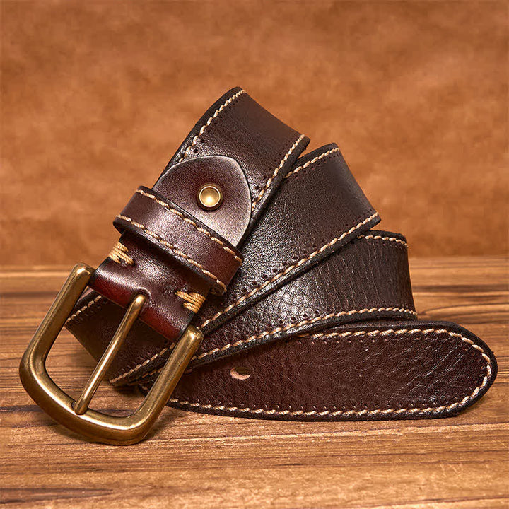 Cinturón de piel de vaca cosido de lujo para hombre