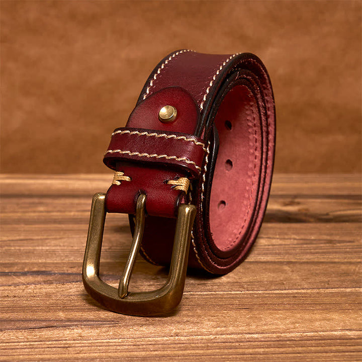 Cinturón de piel de vaca cosido de lujo para hombre