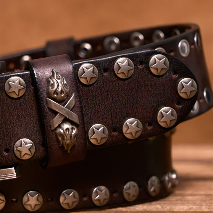 Cinturón de cuero con tachuelas y remaches estilo motero punk hecho a mano