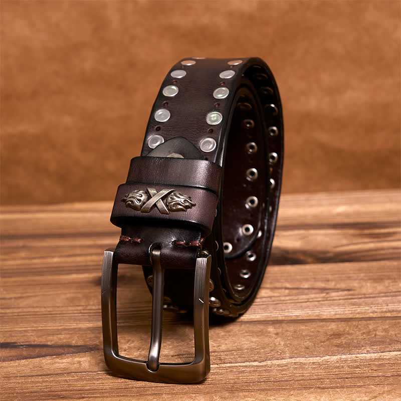 Cinturón de cuero con tachuelas y remaches estilo motero punk hecho a mano