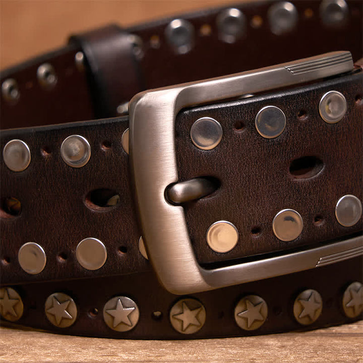 Cinturón de cuero con tachuelas y remaches estilo motero punk hecho a mano