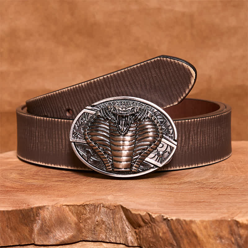 Cinturón de cuero con cuchillo plegable oculto de cobra venenosa para hombre