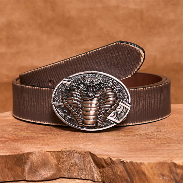 Cinturón de cuero con cuchillo plegable oculto de cobra venenosa para hombre