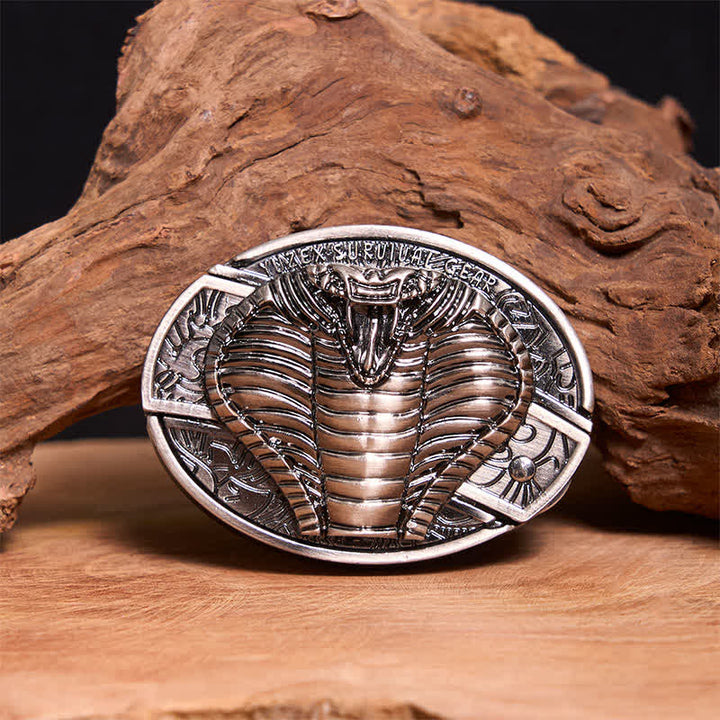 Cinturón de cuero con cuchillo plegable oculto de cobra venenosa para hombre