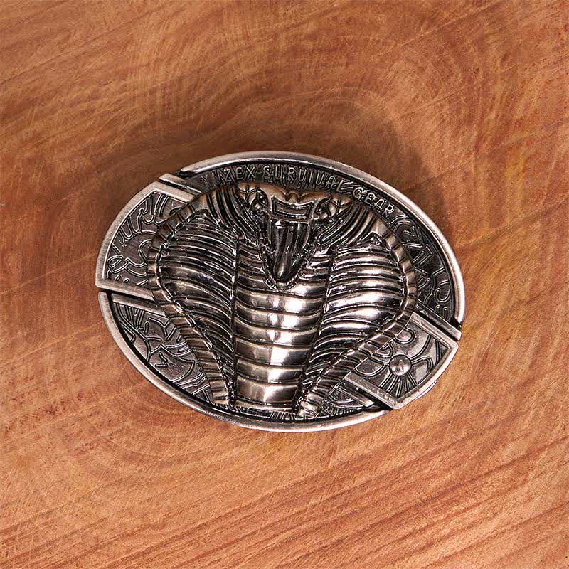 Cinturón de cuero con cuchillo plegable oculto de cobra venenosa para hombre