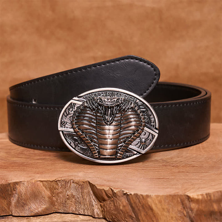 Cinturón de cuero con cuchillo plegable oculto de cobra venenosa para hombre