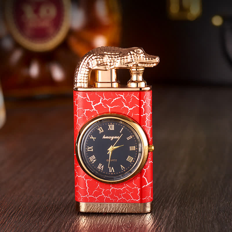Encendedor de butano recargable de doble llama con diseño de cocodrilo y reloj - Patrón rojo - image 12