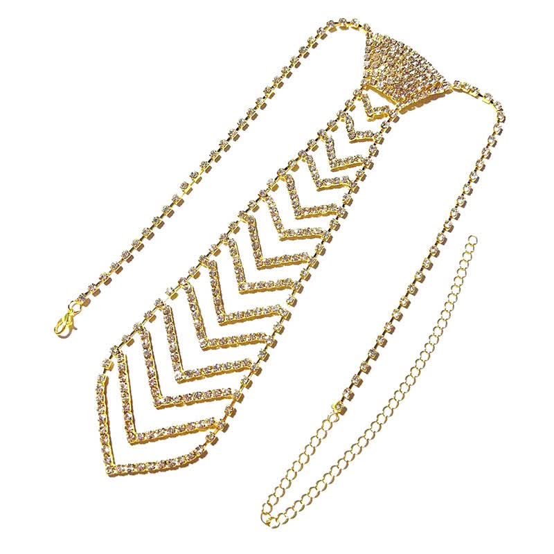 Collar de corbata creativo con diamantes de imitación de cristal y forma de rayas