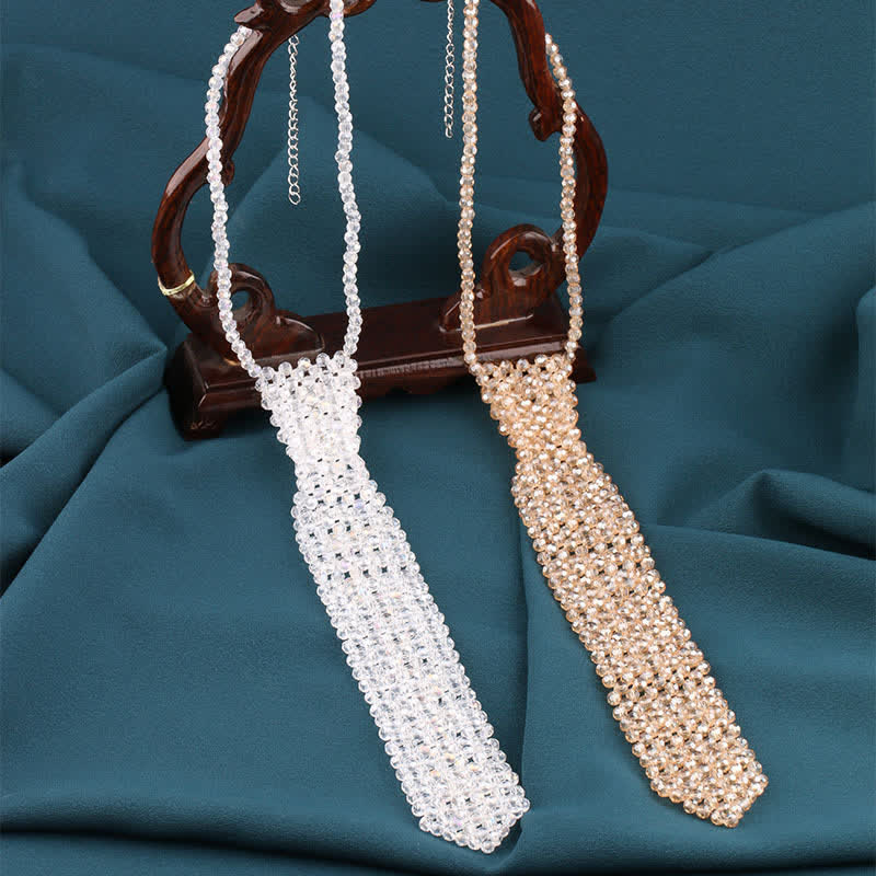 Collar de corbata creativo de cristal artificial hecho a mano