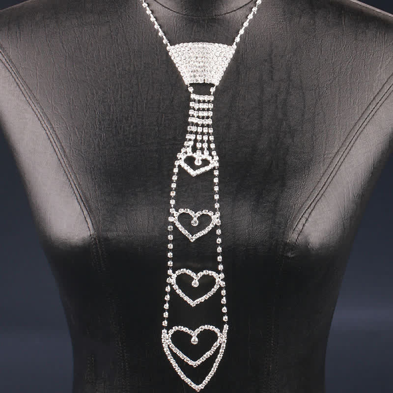 Collar de lujo con forma de corazón y diseño de corbata con diamantes de imitación