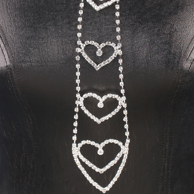 Collar de lujo con forma de corazón y diseño de corbata con diamantes de imitación