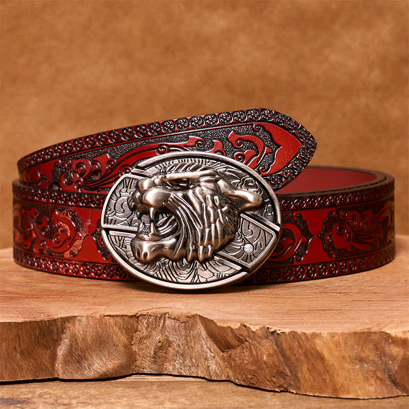 Cinturón de cuero con cuchillo plegable oculto Roaring Tiger para hombre