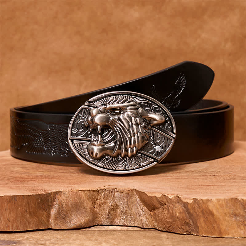 Cinturón de cuero con cuchillo plegable oculto Roaring Tiger para hombre