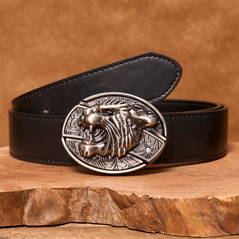 Cinturón de cuero con cuchillo plegable oculto Roaring Tiger para hombre