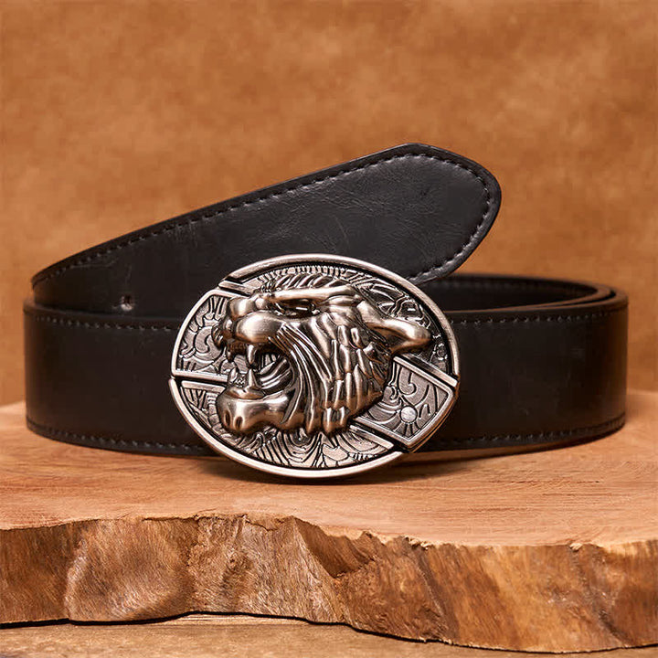 Cinturón de cuero con cuchillo plegable oculto Roaring Tiger para hombre