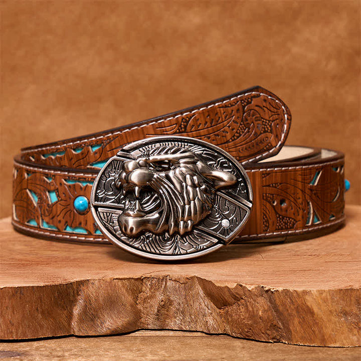 Cinturón de cuero con cuchillo plegable oculto Roaring Tiger para hombre
